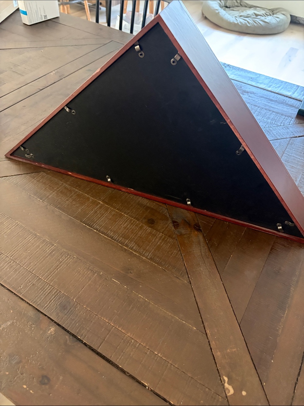 wooden triangle flag case 25.5 x 18 x 3.5 inches mohamgany new - Picture 6 of 8